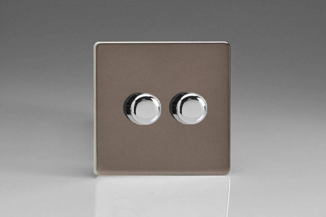 Varilight Pewter Screwless, LED Dimmer Switch V-Pro Series, 2-Gang (Single), 1 or 2 Way, 250 Watt (Trailing Edge)