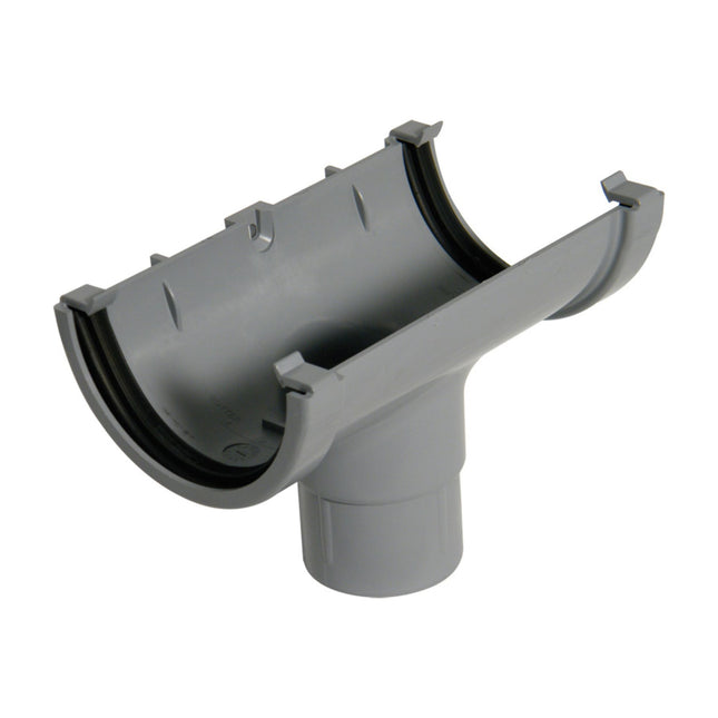 FloPlast Half Round 75mm Gutter Running Outlet Grey