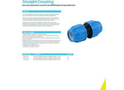 John Guest MDPE Compression Straight Coupling - 20mm
