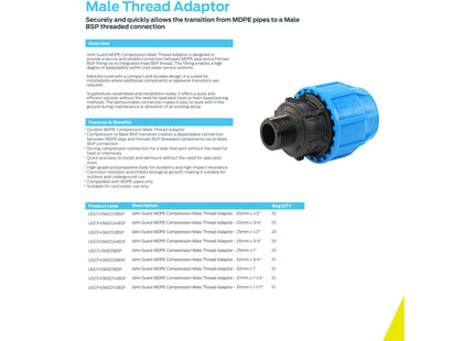 John Guest MDPE Compression Male Thread Adaptor - 20mm x 1/2"