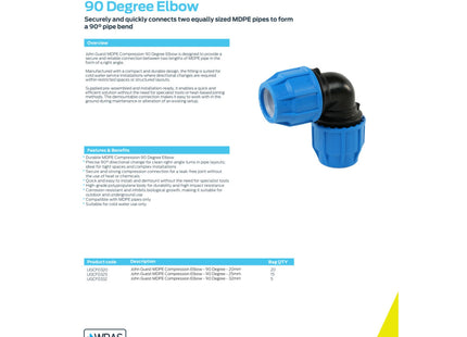 John Guest MDPE Compression Elbow - 90 Degree - 25mm