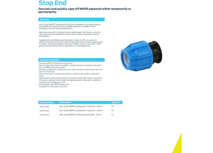 John Guest MDPE Compression Stop End - 20mm