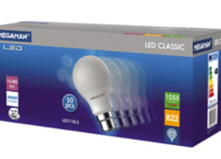 Megaman 9.6W Classic Lamp B22 4000K - 10 Pack - 710465E