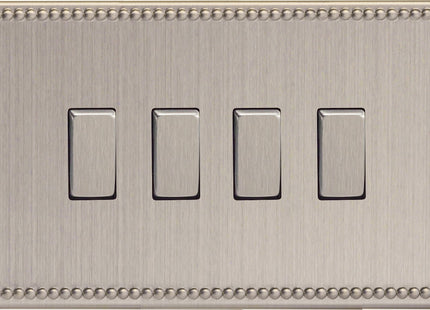 Varilight 4 Gang (Quad), 1or 2 Way 10 Amp Switch, Dimension Screwless Jubilee Brushed Steel (Double Plate) XDY9S.JS