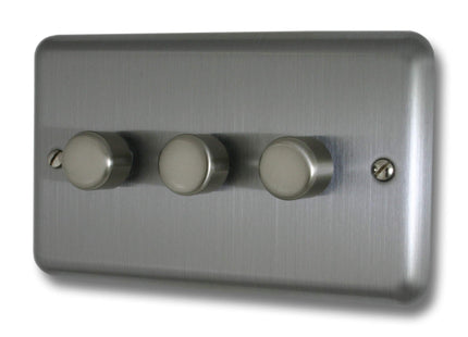 Varilight JSDP303 Classic V-Pro Matt Chrome 3 Gang LED Trailing Edge Dimmer Switch 1 or 2 Way, h85 x d150 mm