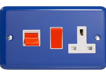 Varilight 45A Cooker Panel with 13A Double Pole Switched Plug Socket Outlet (Red Rocker) Reflex Blue XY45PW.RB