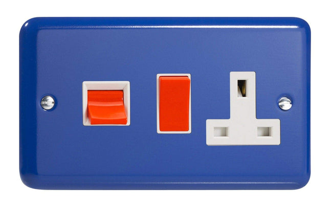 Varilight 45A Cooker Panel with 13A Double Pole Switched Plug Socket Outlet (Red Rocker) Reflex Blue XY45PW.RB