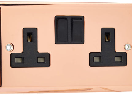 Varilight XY5B.CU 2-Gang Switched Socket DP 13 Amp Polished Copper (Black Inserts)