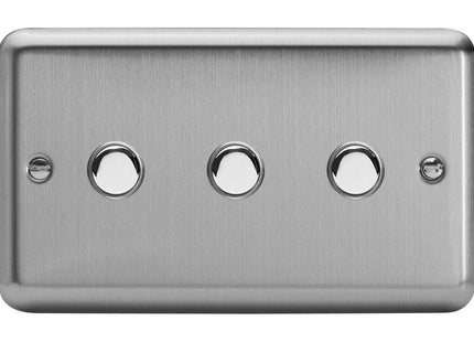 Varilight 3-Gang 6A 1-Way Push-to-Make Momentary Switch (Twin Plate) Matt Chrome XSM3