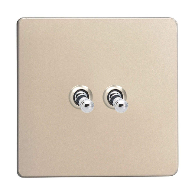 Varilight Screwless Satin Chrome Effect Double Toggle Switch XDNT2S