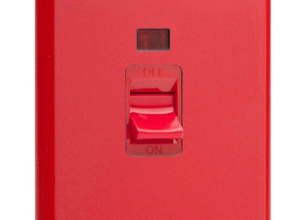 Varilight 45A Cooker Switch + Neon (Vertical Twin Plate, Red Rocker) Pillar Box Red XY45N.PR