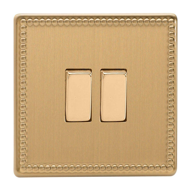 Varilight 2-Gang (Double), 1 or 2 Way 10 Amp Switch, Dimension Screwless Jubilee Brushed Brass XDY2S.JB