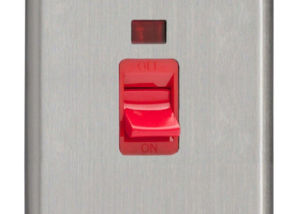 Varilight 45A Cooker Switch + Neon (Vertical Twin Plate, Red Rocker) Matt Chrome XS45N