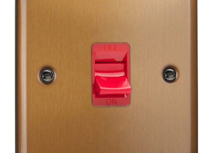 Varilight Urban Brushed Bronze 45 Amp Red Cooker Switch (Single Plate)