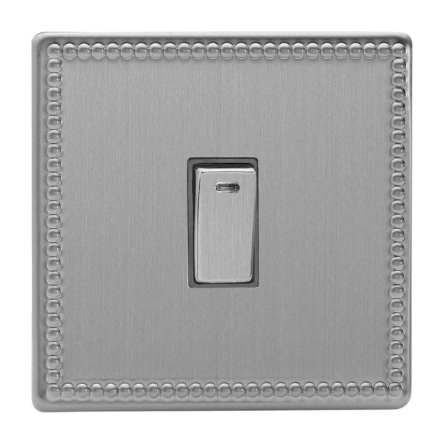 Varilight 1-Gang (Single), 20 Amp Double Pole Switch with Neon, Dimension Screwless Jubilee Brushed Steel XDY20NDS.JS
