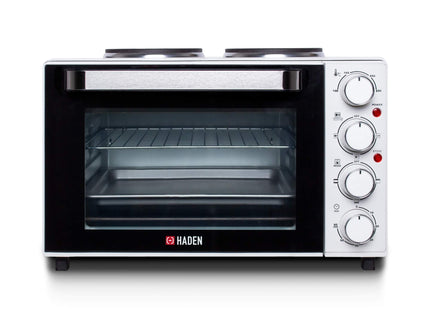 Haden Mini Oven Stainless Steel Table Top Mini Oven with Two Hot Plates and Grill, 25 litre, White ca38