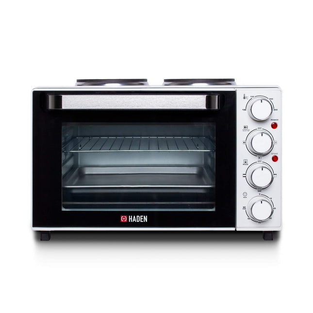 Haden Mini Oven Stainless Steel Table Top Mini Oven with Two Hot Plates and Grill, 25 litre, White ca38