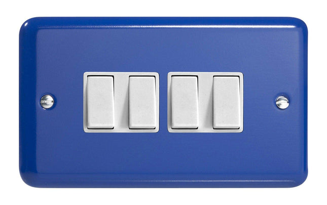 Varilight 4-Gang 10A 1- or 2-Way Rocker Light Switch (Twin Plate) Reflex Blue XY9W.RB
