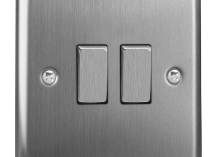 Varilight XT2D Rocker Switches 2-Gang Brushed Steel Chrome