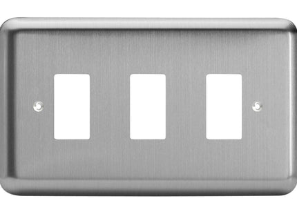 Varilight XSPGY3 PowerGrid Matt Chrome 3 Gang Grid Plate (Twin Plate)