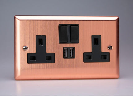 Varilight 2-Gang 13A Single Pole Switched Socket + 2X5v Dc 2100Ma Usb Charging Ports 