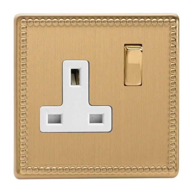 Varilight 1-Gang (Single), 13 Amp Switched Socket, Dimension Screwless Jubilee Brushed Brass XDY4WS.JB