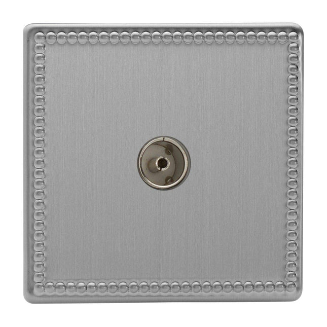 Varilight 1-Gang (Single), Co-axial TV Socket, Dimension Screwless Jubilee Brushed Steel XDY8S.JS