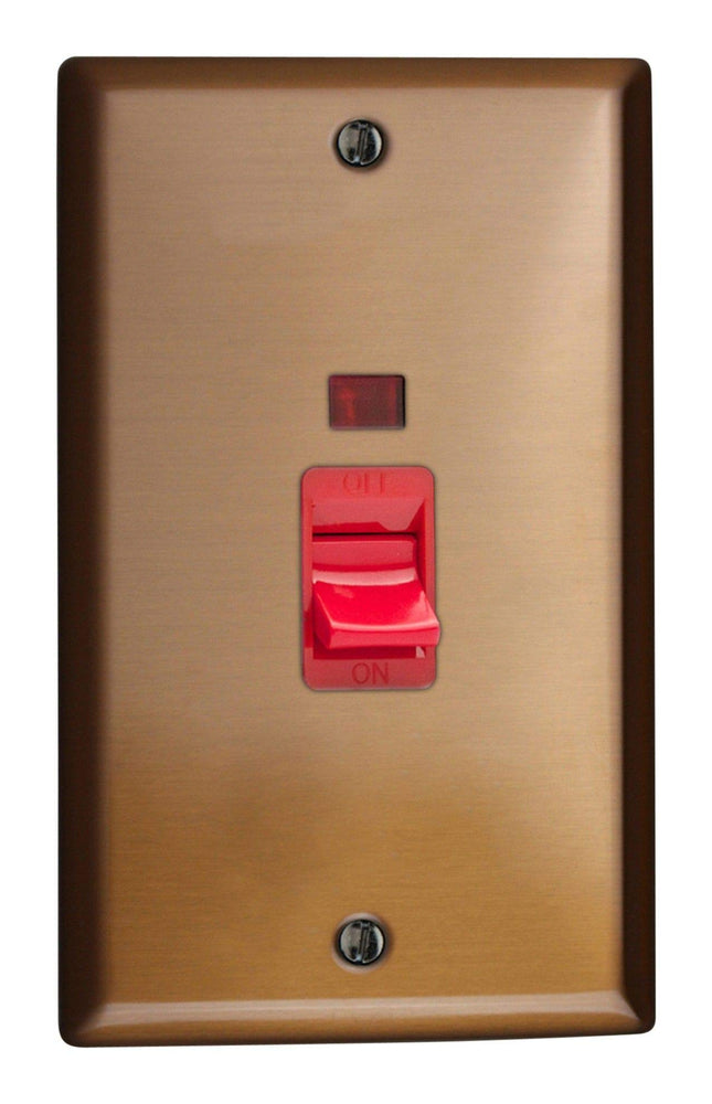 Varilight XY45N.BZ Urban Brushed Bronze 45A DP Cooker Switch Vertical Twin Plate + Neon