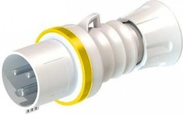 Gewiss GW60001H Low Voltage Screw Wiring Straight Plug, High Performance, IP44/IP54, 4 Reference, 2P+E Pole, 100V-130V, 16 A, 50 Hz/60 Hz, Yellow