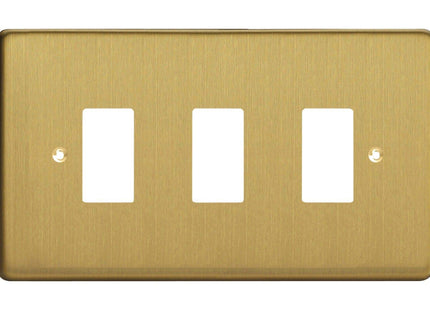 Varilight XDBPG3 PowerGrid Brushed Brass 3 Gang Grid Plate (Twin Plate)