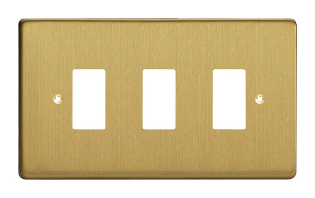 Varilight XDBPG3 PowerGrid Brushed Brass 3 Gang Grid Plate (Twin Plate)