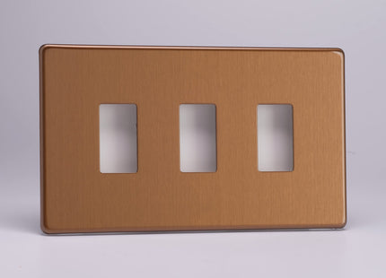 Varilight XDYPGY3S.BZ Screwless Brushed Bronze 3 Gang PowerGrid Plate (Twin Plate)