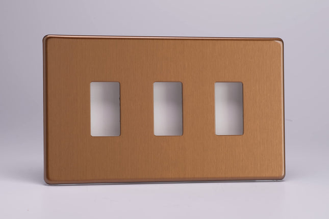 Varilight XDYPGY3S.BZ Screwless Brushed Bronze 3 Gang PowerGrid Plate (Twin Plate)