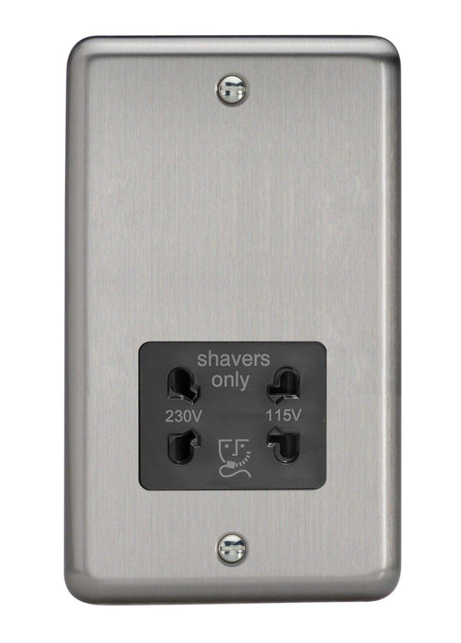 Varilight Dual Voltage Shaver Plug Socket 240V/115V 240V/115V Matt Chrome XSSSB