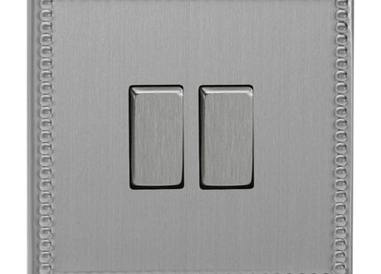 Varilight 2-Gang (Double), 1 or 2 Way 10 Amp Switch, Dimension Screwless Jubilee Brushed Steel XDY2S.JS