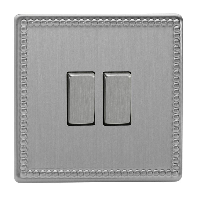 Varilight 2-Gang (Double), 1 or 2 Way 10 Amp Switch, Dimension Screwless Jubilee Brushed Steel XDY2S.JS