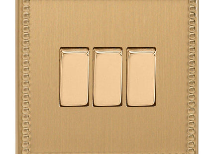 Varilight 3 Gang (Triple), 1 or 2 Way 10 Amp Switch, Dimension Screwless Jubilee Brushed Brass XDY3S.JB