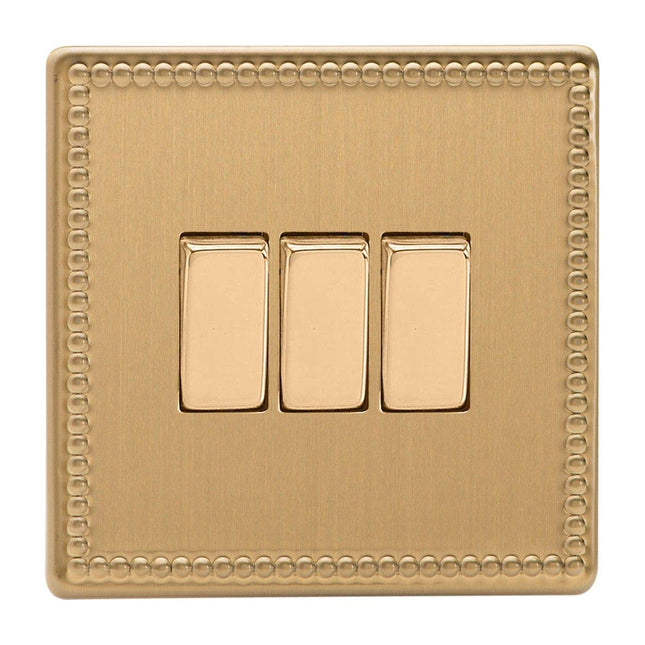 Varilight 3 Gang (Triple), 1 or 2 Way 10 Amp Switch, Dimension Screwless Jubilee Brushed Brass XDY3S.JB