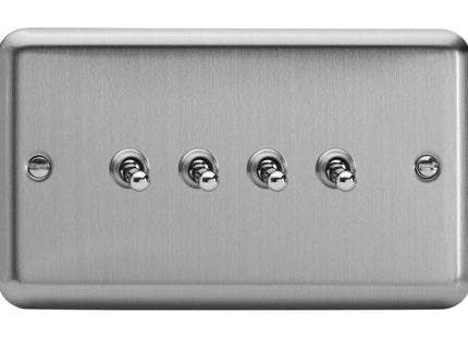 Varilight 4-Gang 10A 1- or 2-Way Toggle Light Switch (Twin Plate) Matt Chrome XST9