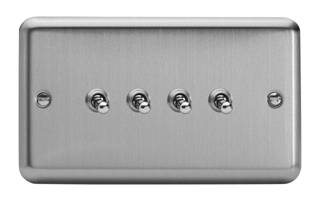 Varilight 4-Gang 10A 1- or 2-Way Toggle Light Switch (Twin Plate) Matt Chrome XST9