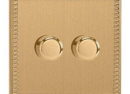Varilight V-Pro Series 2-Gang (Double), 1 or 2 Way 2x250 Watt (Trailing Edge) Dimmer, Dimension Screwless Jubilee Brushed Brass JDYP252S.JB
