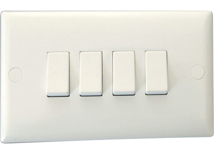 Varilight XO9W Value Polar White 4 Gang 10A 1 or 2 Way Rocker Light Switch