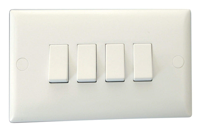 Varilight XO9W Value Polar White 4 Gang 10A 1 or 2 Way Rocker Light Switch