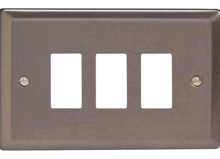 Varilight XRPGY3 Classic Pewter 3 Gang PowerGrid Plate (Twin Plate)