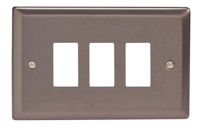 Varilight XRPGY3 Classic Pewter 3 Gang PowerGrid Plate (Twin Plate)