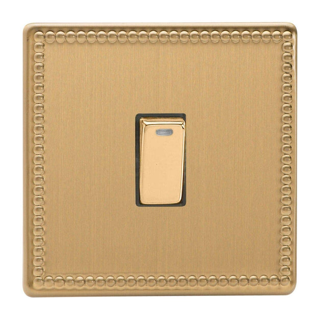 Varilight 1-Gang (Single), 20 Amp Double Pole Switch with Neon, Dimension Screwless Jubilee Brushed Brass XDY20NDS.JB