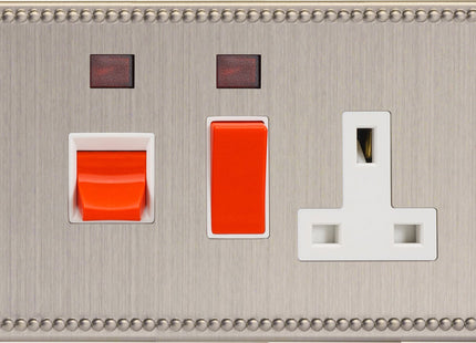 Varilight 45 Amp Cooker Panel with 13 Amp Switched Socket and with Neon (Horizontal Double Size), Dimension Screwless Jubilee Brushed Steel XDY45PNWS.JS