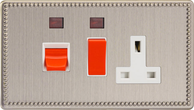 Varilight 45 Amp Cooker Panel with 13 Amp Switched Socket and with Neon (Horizontal Double Size), Dimension Screwless Jubilee Brushed Steel XDY45PNWS.JS