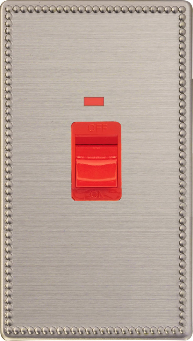 Varilight 45 Amp Cooker Switch with Neon (Vertical Double Size), Dimension Screwless Jubilee Brushed Steel XDY45NWS.JS