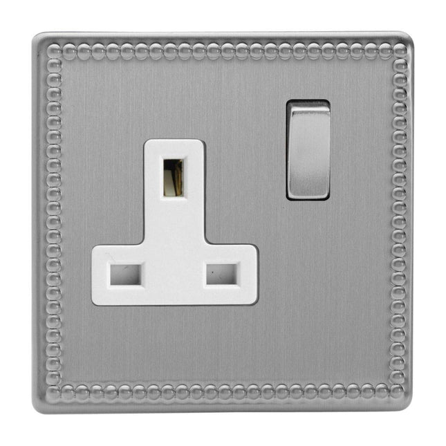 Varilight 1-Gang (Single), 13 Amp Switched Socket, Dimension Screwless Jubilee Brushed Steel XDY4WS.JS